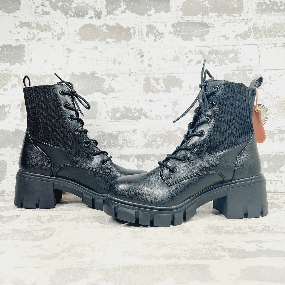 New Mia Regan Black Leather Lace Up Combat Boots O304 - Picture 5 of 11